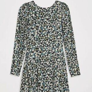 NWT LOFT Women's Floral Puff Sleeve Flare Dress - Deep Bottle Green - Size 2